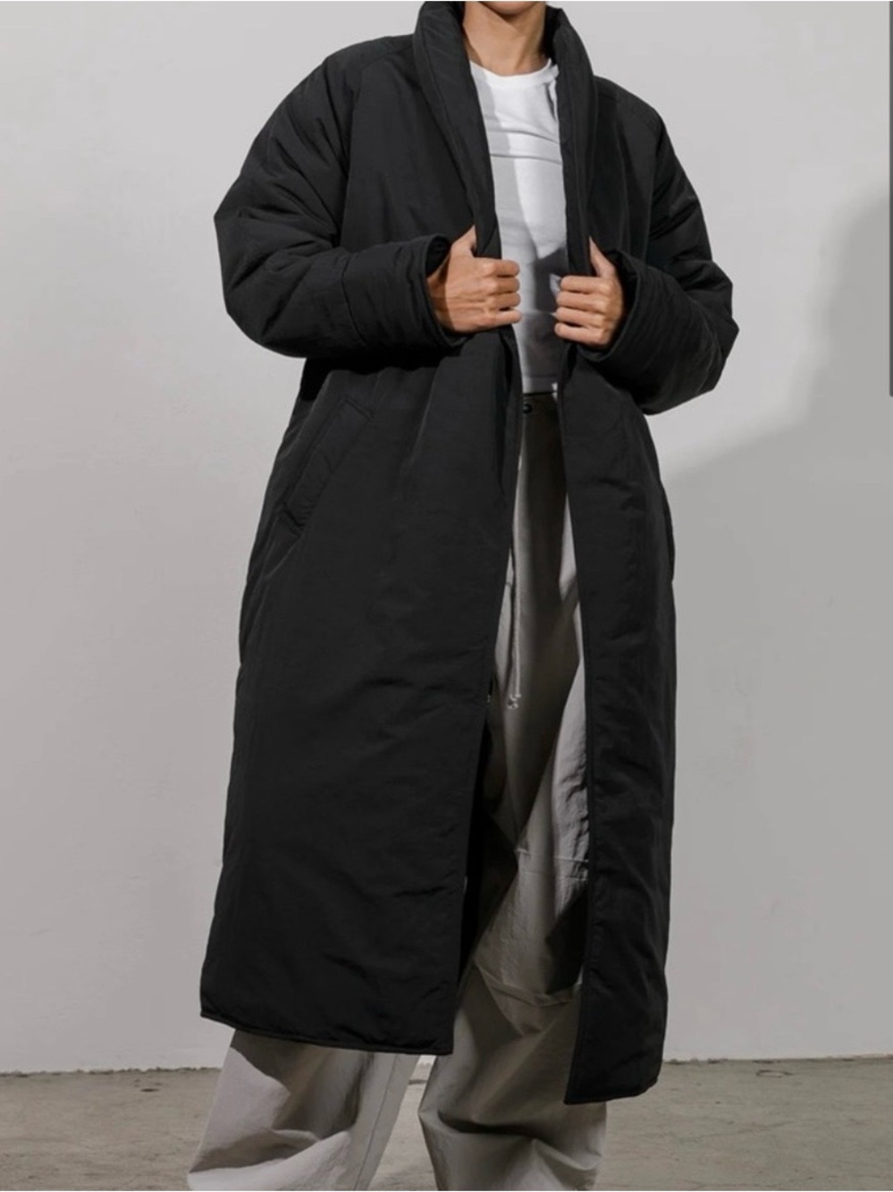 Local European Le Puffer Oversized Black Long Puffer Trench Coat Size S/M